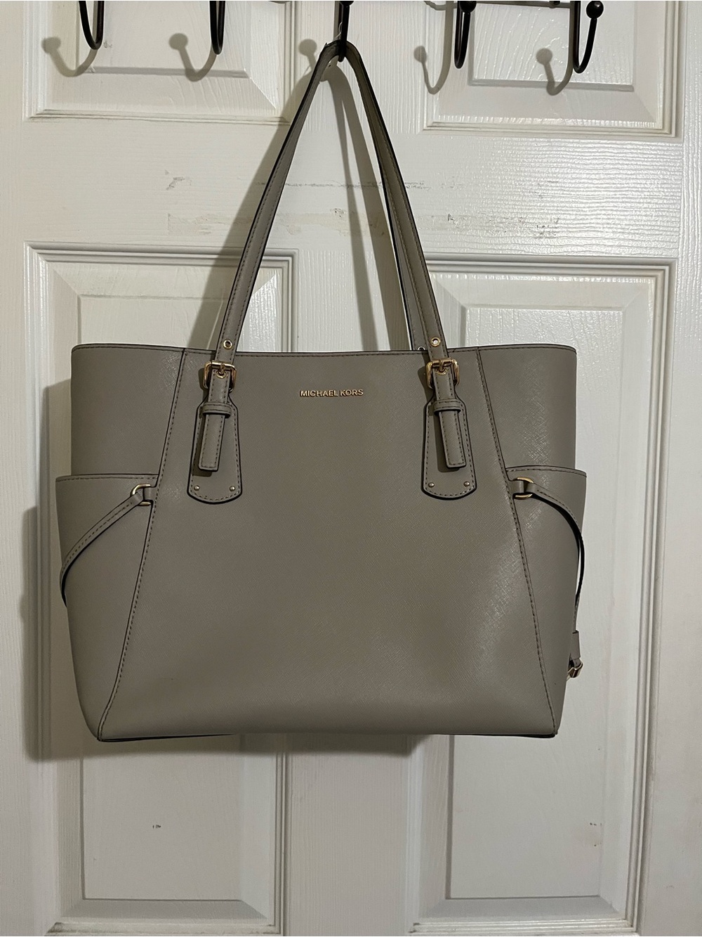 Michael Kors Taupe Saffiano Leather Tote with Gold Hardware